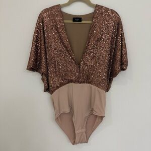 Vici Sequin Bodysuit in Rose Gold Women’s Size Large